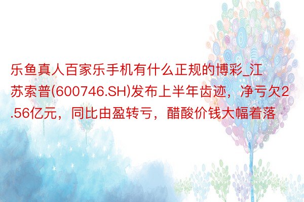 乐鱼真人百家乐手机有什么正规的博彩_江苏索普(600746.SH)发布上半年齿迹，净亏欠2.56亿元，同比由盈转亏，醋酸价钱大幅着落